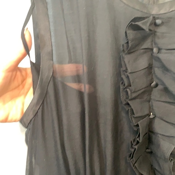 BCBGMaxAzria || Black Tuxedo Ruffle Sheer Sleeveless Sheath Silk Cotton Dress 6 - Picture 11 of 17